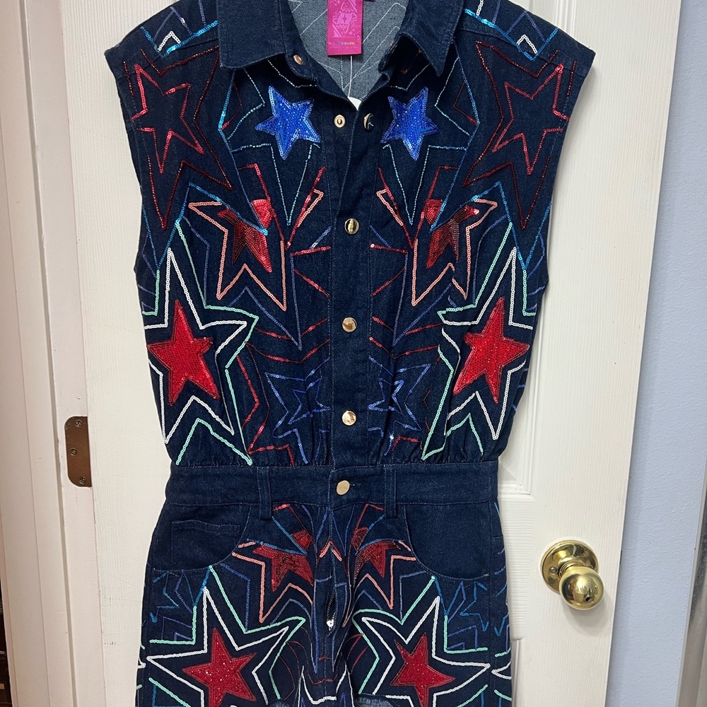 QUEEN OF SPARKLES Groovy Star Denim Jumpsuit - Picture 2 of 4
